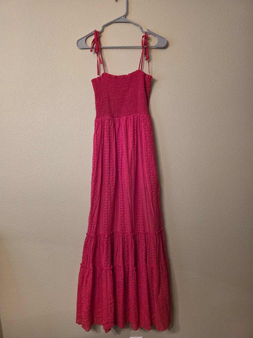 Elan Hot Pink Smocked Tie-Shoulder Maxi Dress